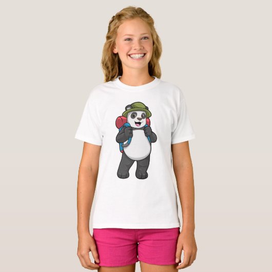 T-shirt Panda comme randonneur avec sac à dos (Devant entier)
