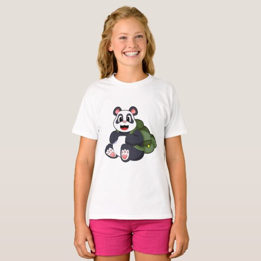 T-shirt Panda comme randonneur avec sac à dos (Devant entier)