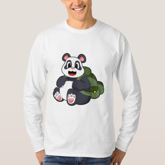 T-shirt Panda comme randonneur avec sac à dos (Devant)