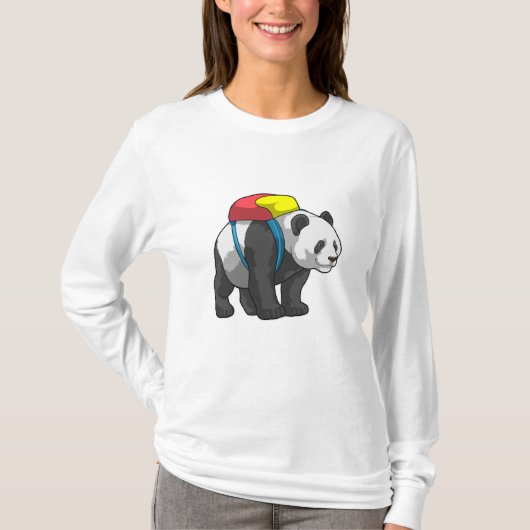 T-shirt Panda comme randonneur avec sac à dos (Devant)