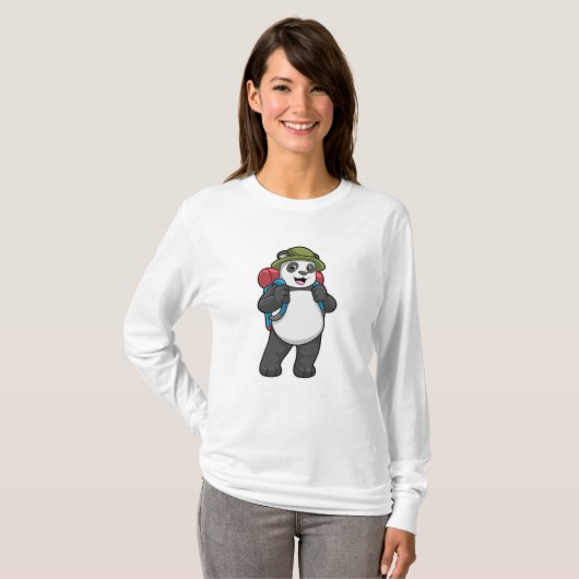 T-shirt Panda comme randonneur avec sac à dos (Devant entier)