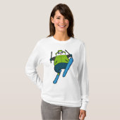 T-shirt Panda comme Saut à ski avec Ski (Devant entier)