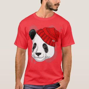 T-shirt Panda dans un Casquette rouge cinglé - Panda amusa