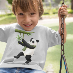 T-shirt Panda de dessin - Panda de jeu avec Bambou