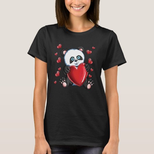 T-shirt Panda de la Saint Valentin mignonne avec un coeur  (Devant)