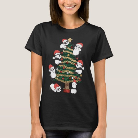 T-shirt Panda de Noël arbre de Noël Santa Hat Famille (Devant)