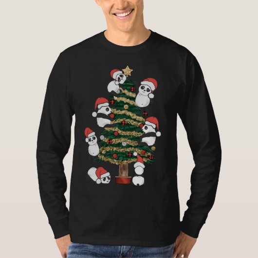 T-shirt Panda de Noël arbre de Noël Santa Hat Famille (Devant)