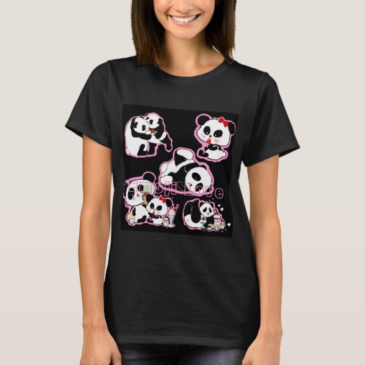 T-shirt Panda Doodles Kawaii (Devant)