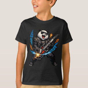 T-shirt Panda Drôle Jouant du Rock and Roll à la Guitare p