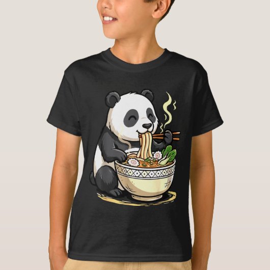 T-shirt Panda Eating Funny Ramen Noodles  (Devant)