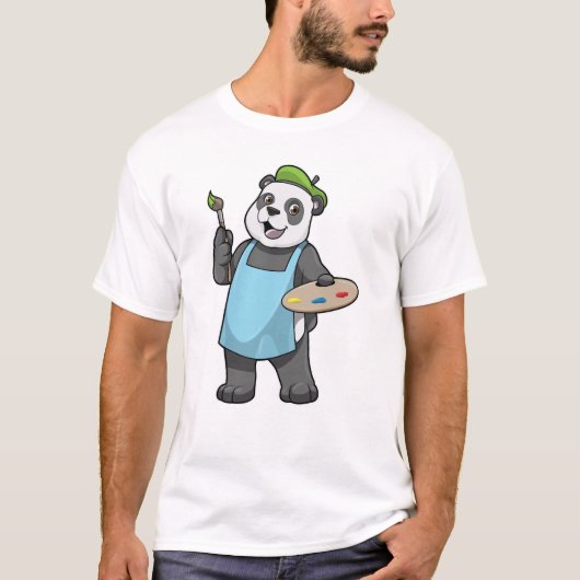 T-shirt Panda en peintre avec pinceau et couleur (Devant)