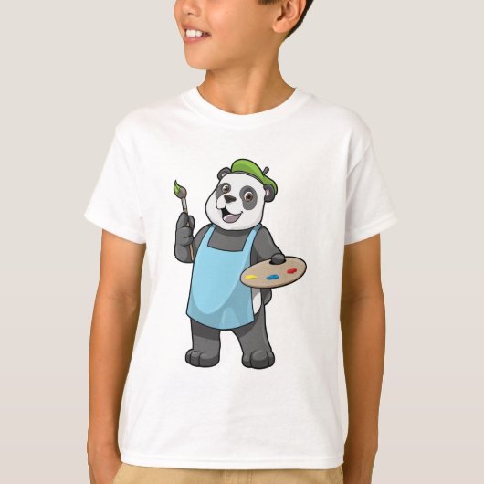 T-shirt Panda en peintre avec pinceau et couleur (Devant)