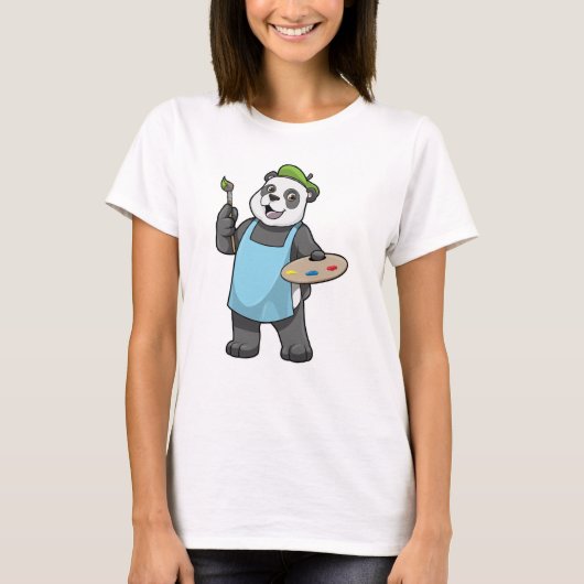 T-shirt Panda en peintre avec pinceau et couleur (Devant)