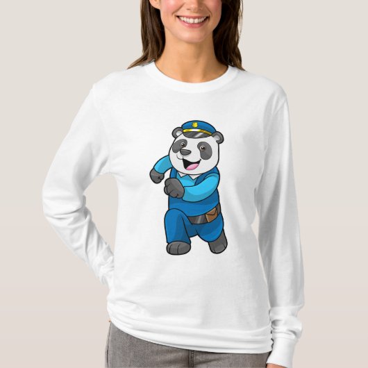 T-shirt Panda en tant qu'officier de police avec casquette (Devant)