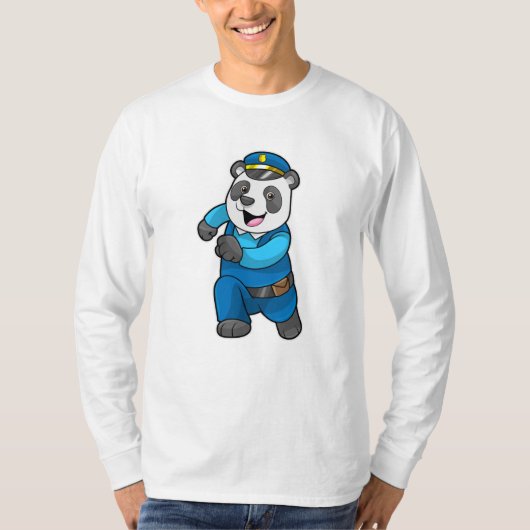 T-shirt Panda en tant qu'officier de police avec casquette (Devant)