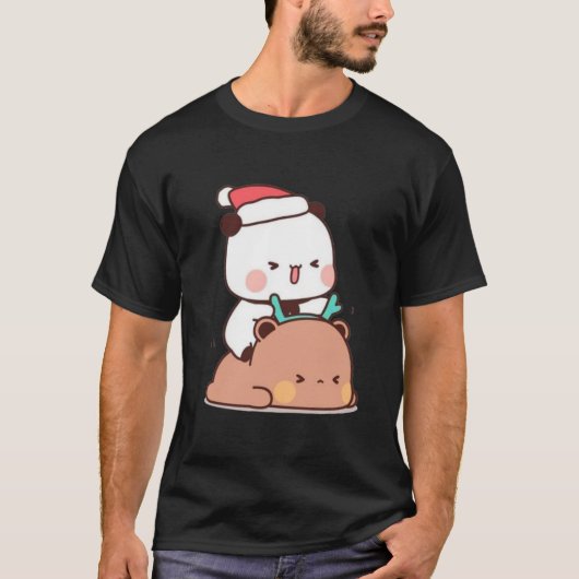 T-shirt Panda Et Brownie Bear Couple, Joyeux Noël (Devant)