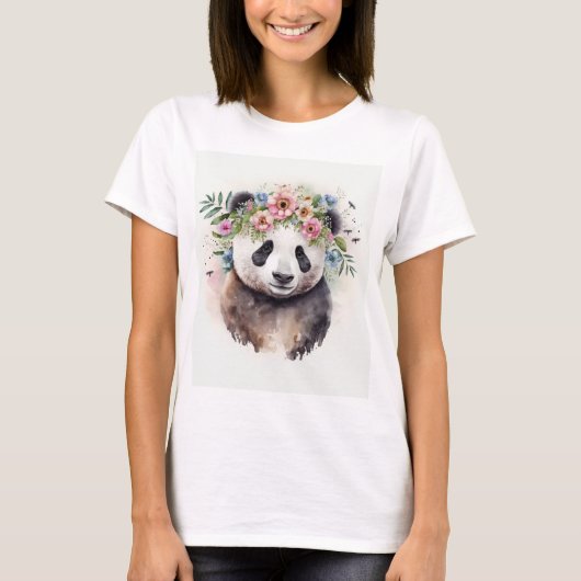 T-shirt Panda Flowers Watercolor                           (Devant)