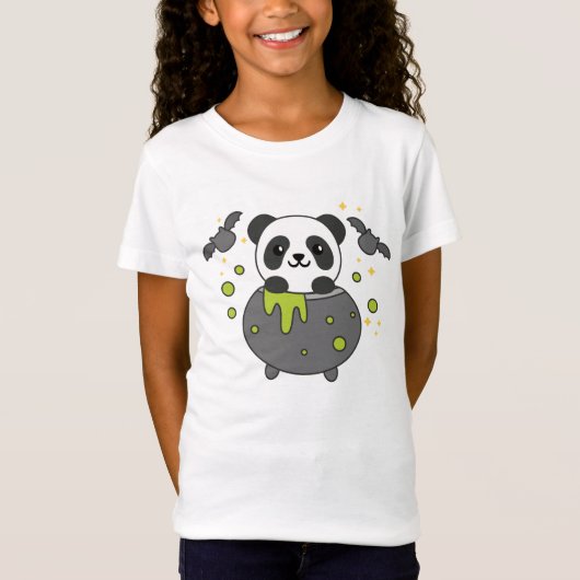 T-Shirt Panda Happy Halloween Cauldron Bat (Devant)