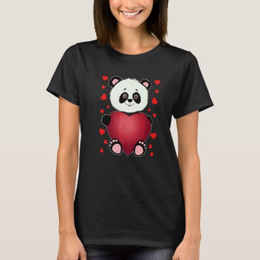 T-shirt Panda Heart Valentines Filles Enfants Femmes Ours (Devant)