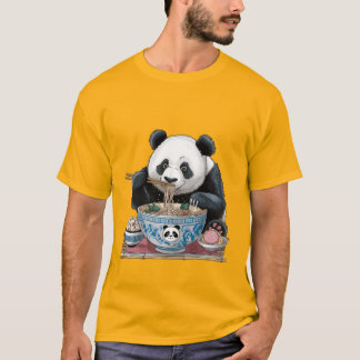 T-shirt panda manger ramen nouilles