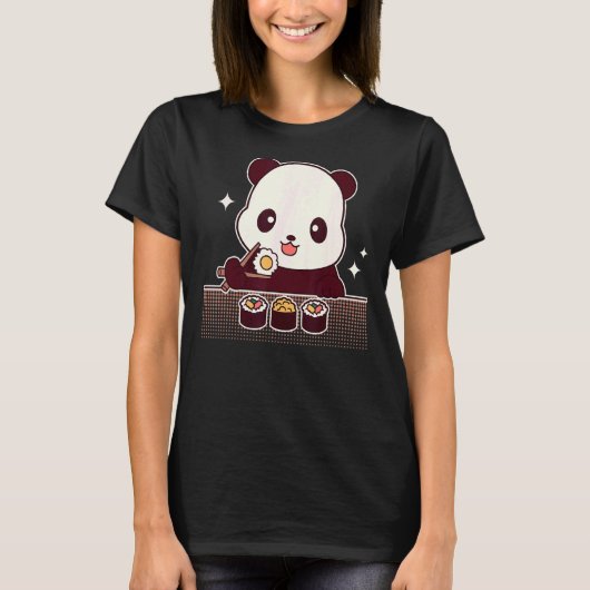 T-shirt Panda Manger Sushi Cute Panda Ours (Devant)