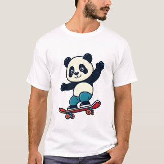 T-shirt Panda Mignon à Vélo sur Skateboard Mascotte d'Anim