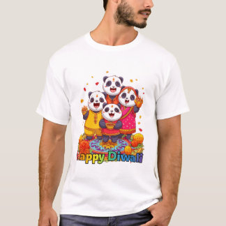 T-shirt Panda mignon et famille célébrant un festival hind
