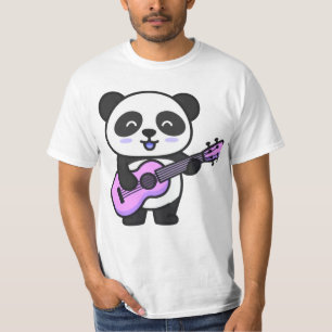 T-shirt Panda Mignon Jouant de la Guitare Rose