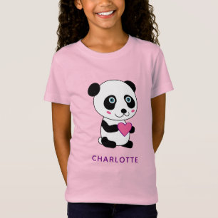 T-Shirt Panda mignonne au coeur rose + Nom