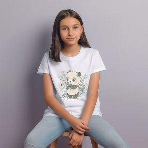 T-shirt Panda mignonne et fleurs roses