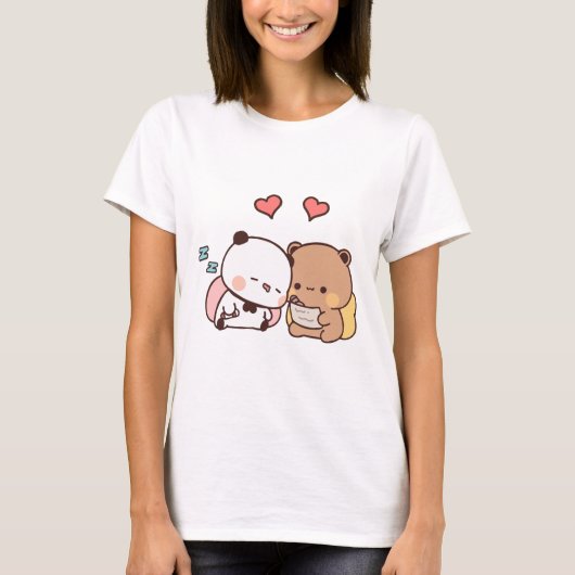 T-shirt Panda ours couple, Cute bubu et dudu câlins amour (Devant)