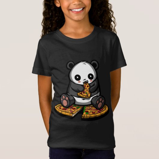 T-Shirt Panda Ours Pizza Amant Animaux Amusants Filles Gar (Devant)