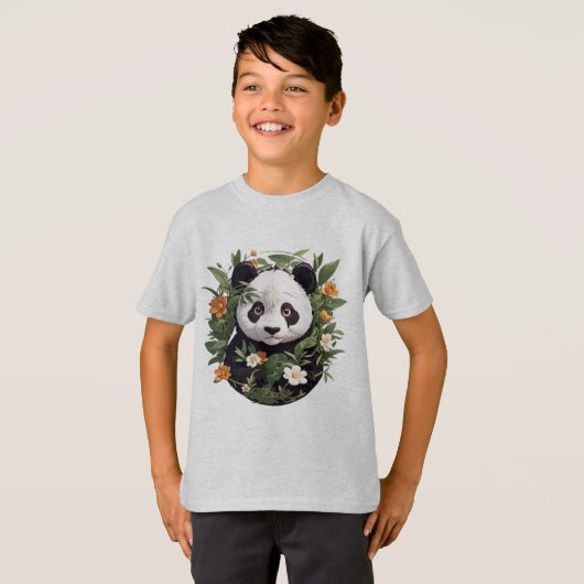 T-shirt Panda parmi les fleurs (Devant entier)