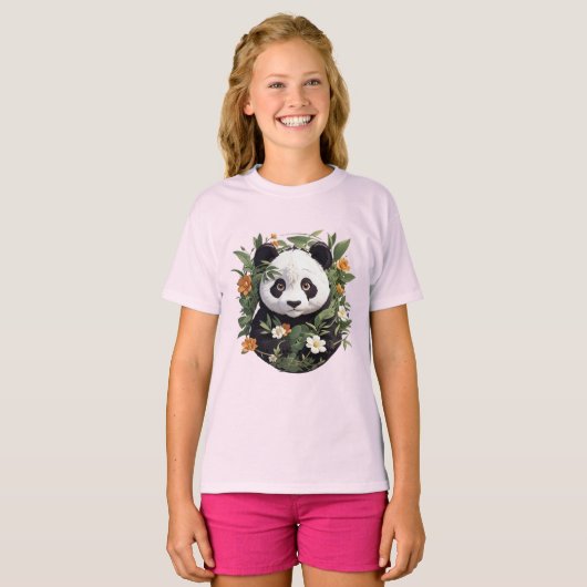 T-shirt Panda parmi les fleurs (Devant entier)