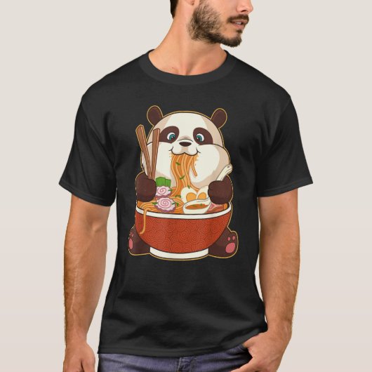 T-shirt PANDA POWEREE PAR RAMEN | Ramen mangeant Panda gra (Devant)