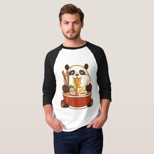 T-shirt PANDA POWEREE PAR RAMEN | Ramen mangeant Panda gra (Devant entier)