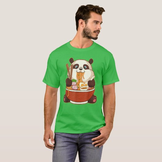 T-shirt PANDA POWEREE PAR RAMEN | Ramen mangeant Panda gra (Devant entier)