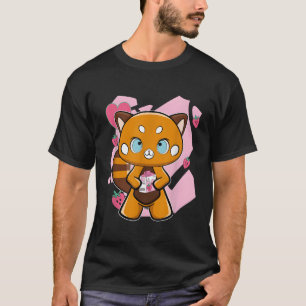 T-shirt Panda Rouge Avec Lait De Fraise