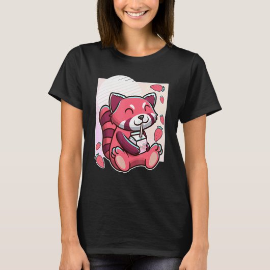 T-shirt Panda Rouge Avec Lait De Fraise (Devant)