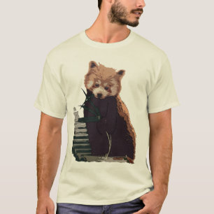 T-shirt Panda rouge avec le feuille