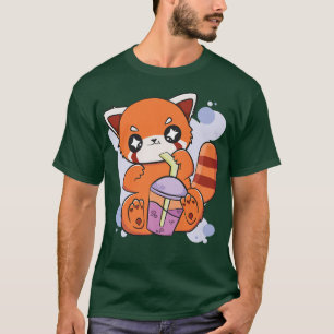 T-shirt Panda Rouge Boba Cute Anime Kawaii Pearl Tea