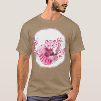 T-shirt Panda rouge cerise en fleurs