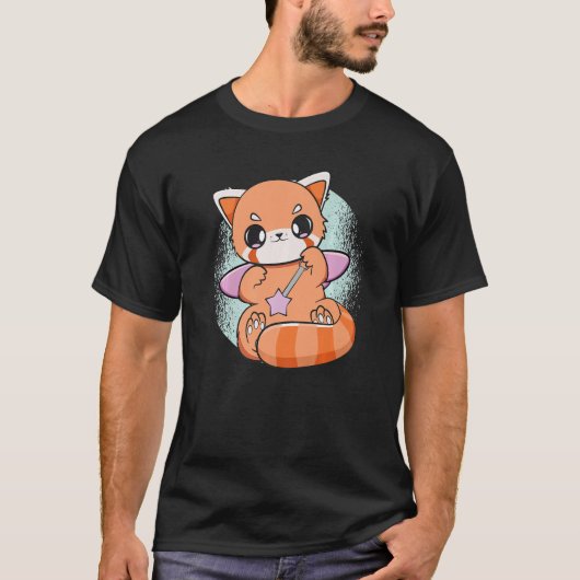 T-shirt Panda Rouge Chinois Avec Toile Magique Baguette Cu (Devant)