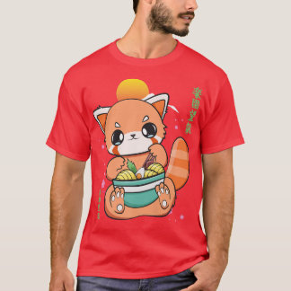T-shirt Panda Rouge Chinois Manger Ramen I Love Ramen Nood