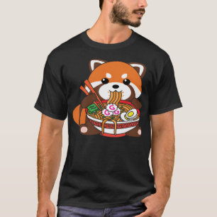 T-shirt Panda Rouge Cute Kawaii Manger Des nouilles Ramen