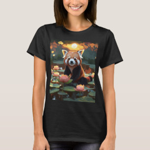 T-shirt Panda rouge dans l'étang du lotus