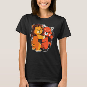 T-shirt Panda Rouge Et Lion Cute Animaux Pour Femmes Anima