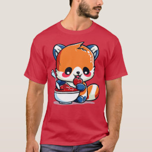 T-shirt Panda rouge mangeant un bol de Pudding aux fraises