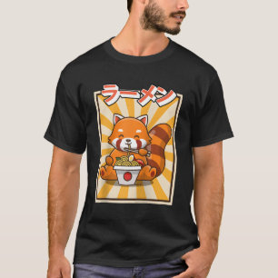 T-shirt Panda Rouge Manger Ra Kawaii nouilles japonaises R