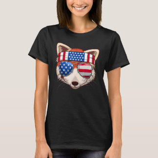 T-shirt Panda rouge mignon avec Drapeau Usa Lunettes de so